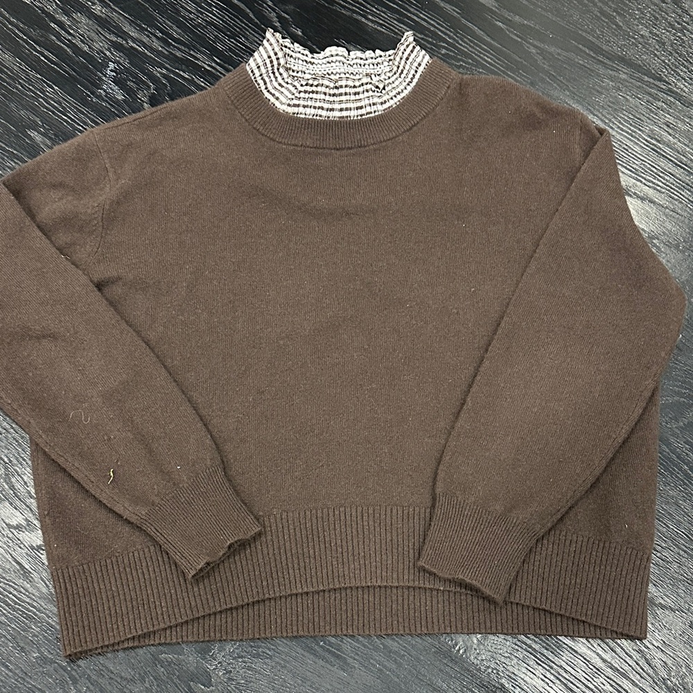 100% Cashmere Layered‎ Collar Sweater Brown Small